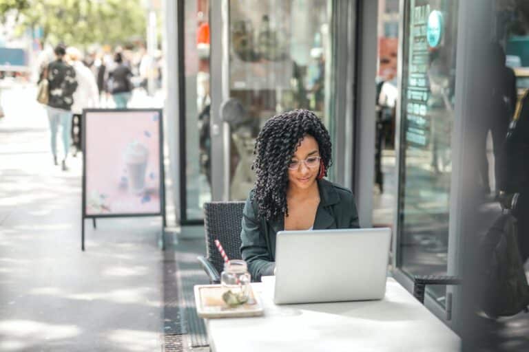 woman looking at laptop