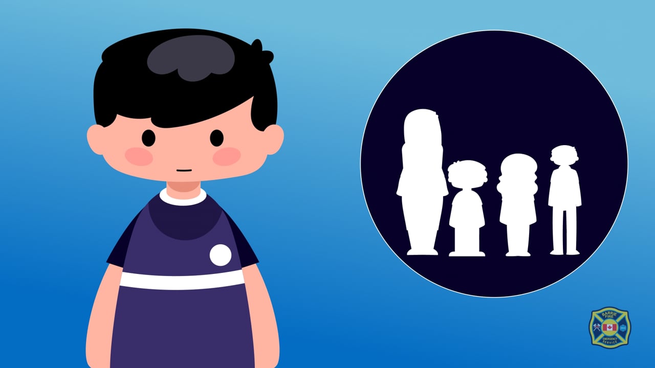 Animated boy character from the City of Barrie fire prevention video by Epic Video Factory