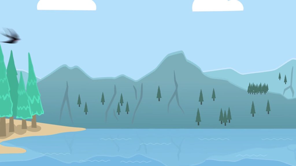 Animated freshwater lake and forest scene from the World Wildlife Fund road salt video by Epic Video Factory